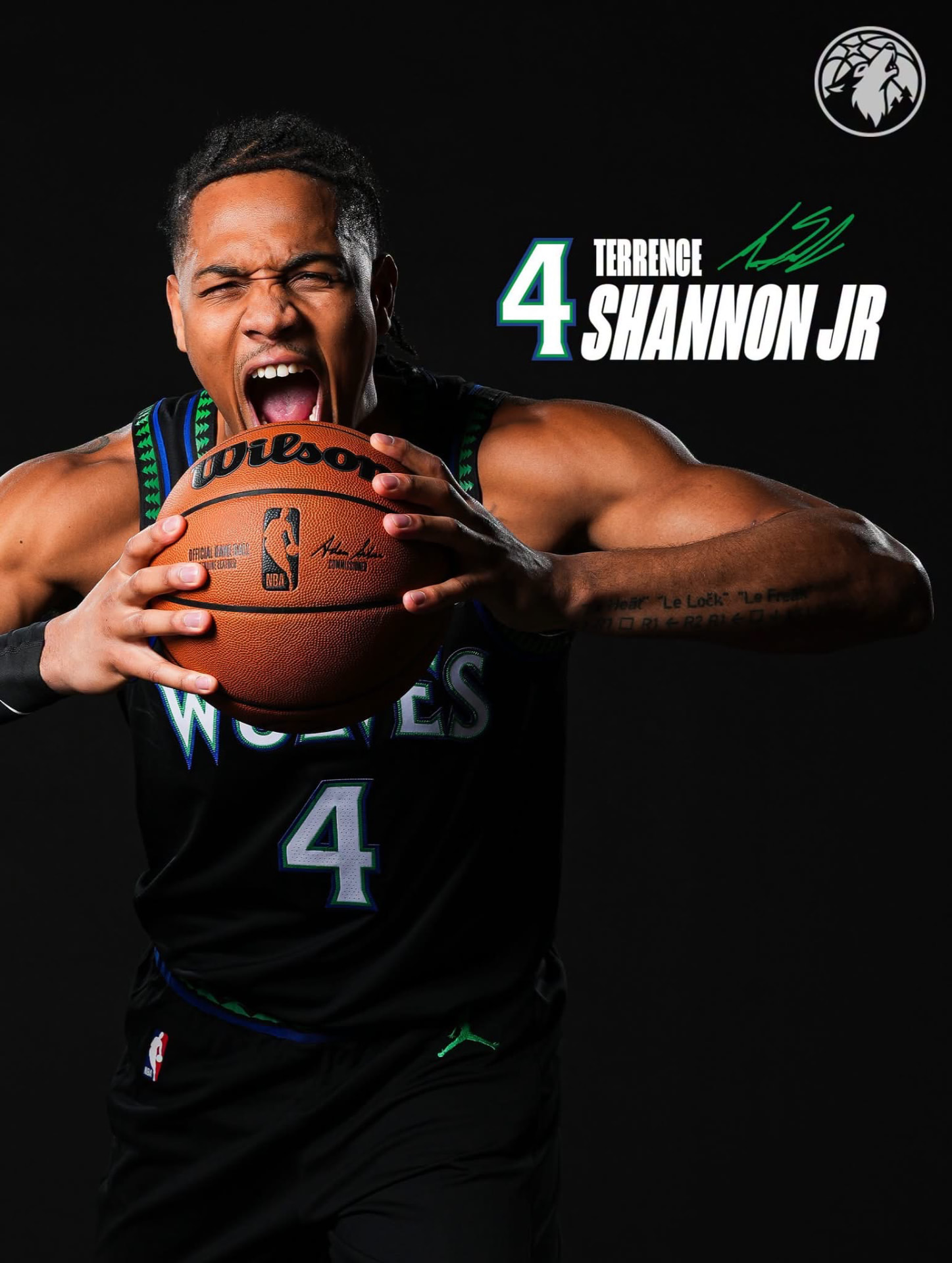 Terrence Shannon Jr. in a Timberwolves jersey — player portrait