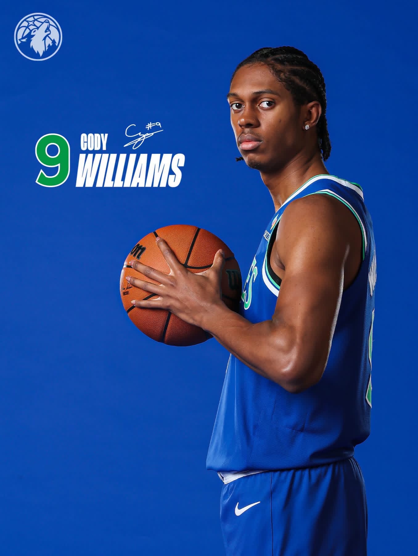 Cody Williams in a Timberwolves jersey — player portrait