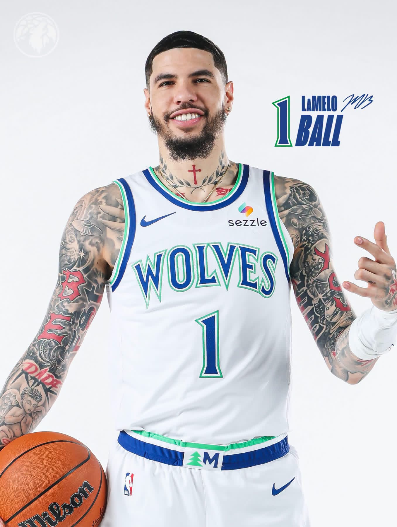 LaMelo Ball in a Timberwolves jersey — player portrait