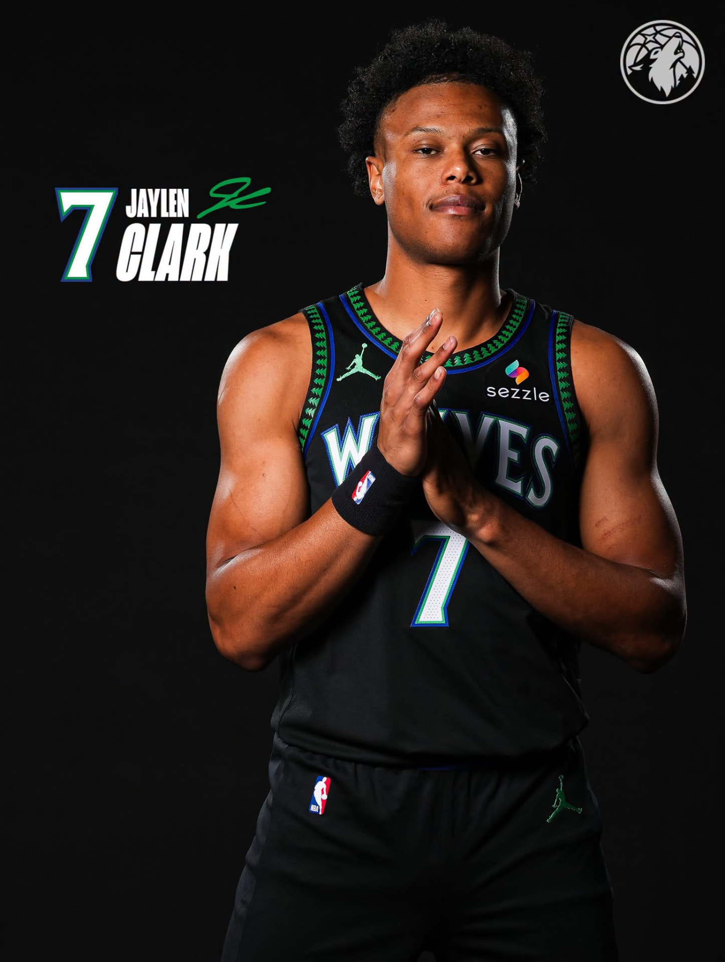 Jaylen Clark in a Timberwolves jersey — player portrait
