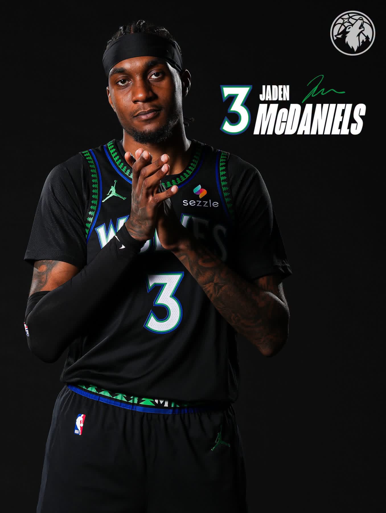 Jaden McDaniels in a Timberwolves jersey — player portrait