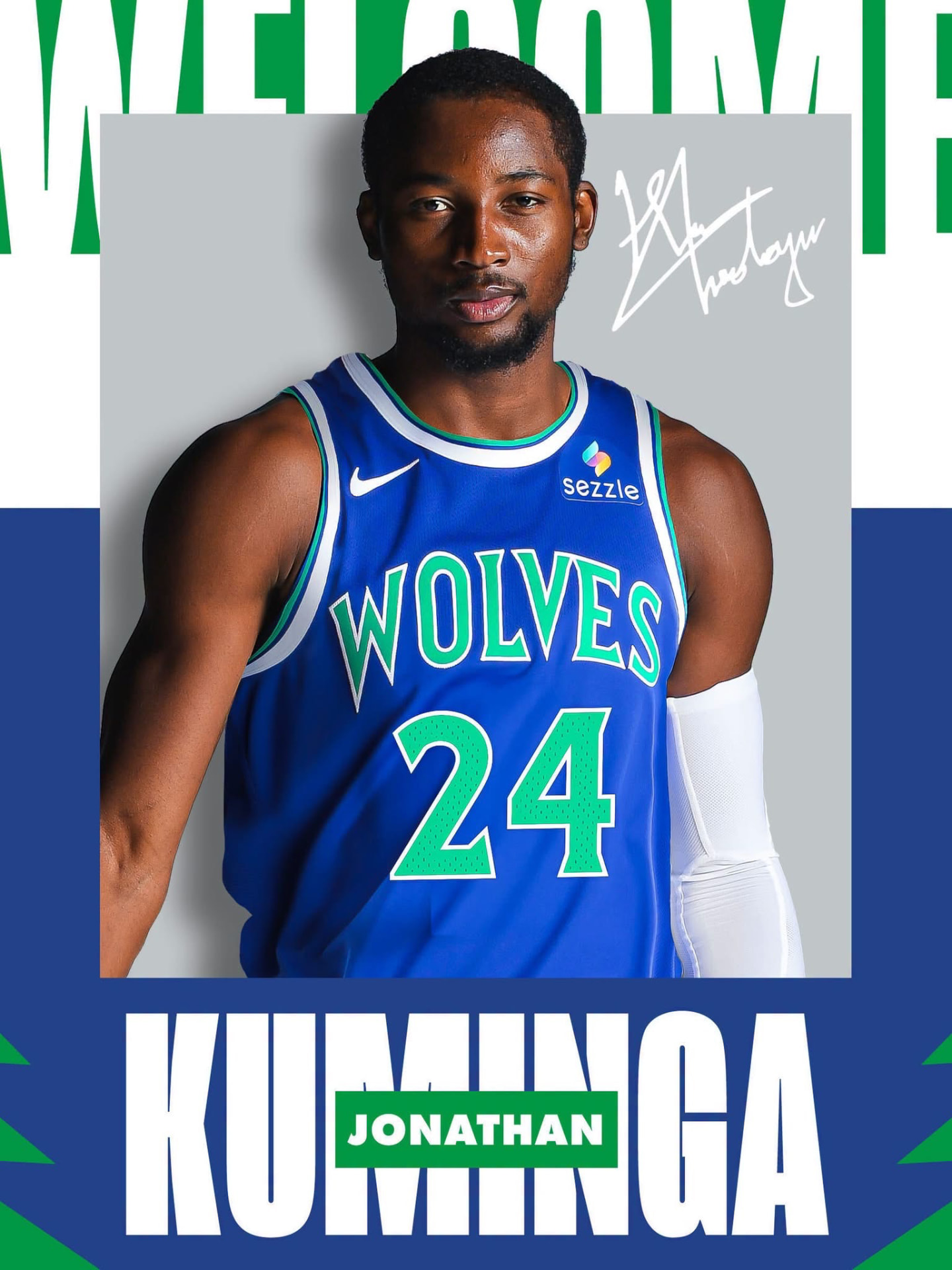Jonathan Kuminga in a Wolves #24 jersey — welcome poster